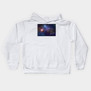 Mystery planet against colorful nebula cosmos sky Kids Hoodie